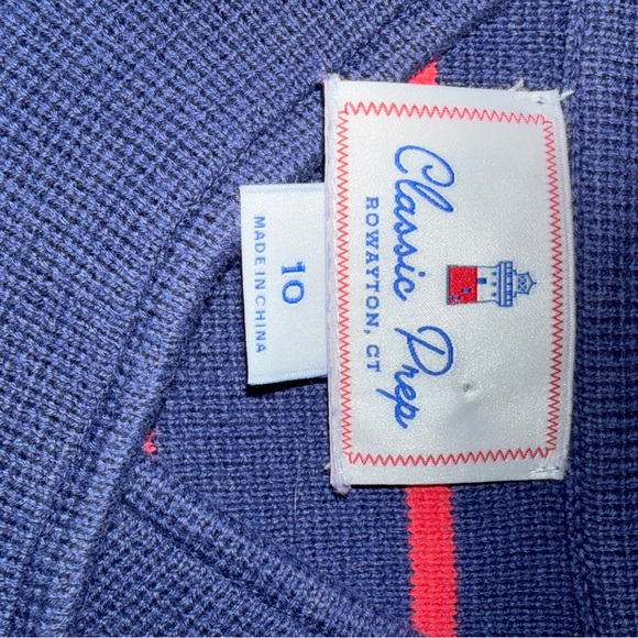 Girls Classic Prep Navy & Red Stripe Wrap Cardigan | Size 10 - Picture 4 of 5